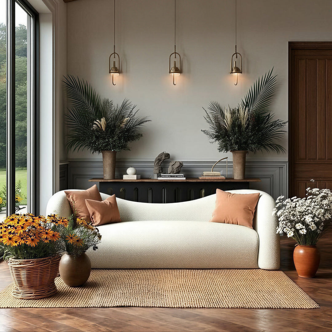 Cielo | Large Modern European Style Mediterranean Lamb Wool Luxury Sofa - Modern Cottage Farmhouse Furniture