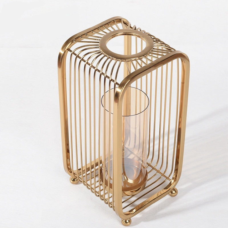 Camini | Modern Mediterranean Bronze Metal And Transparent Glass Floor Vase - Mediterranean Italian Contemporary Home Decor Furniture