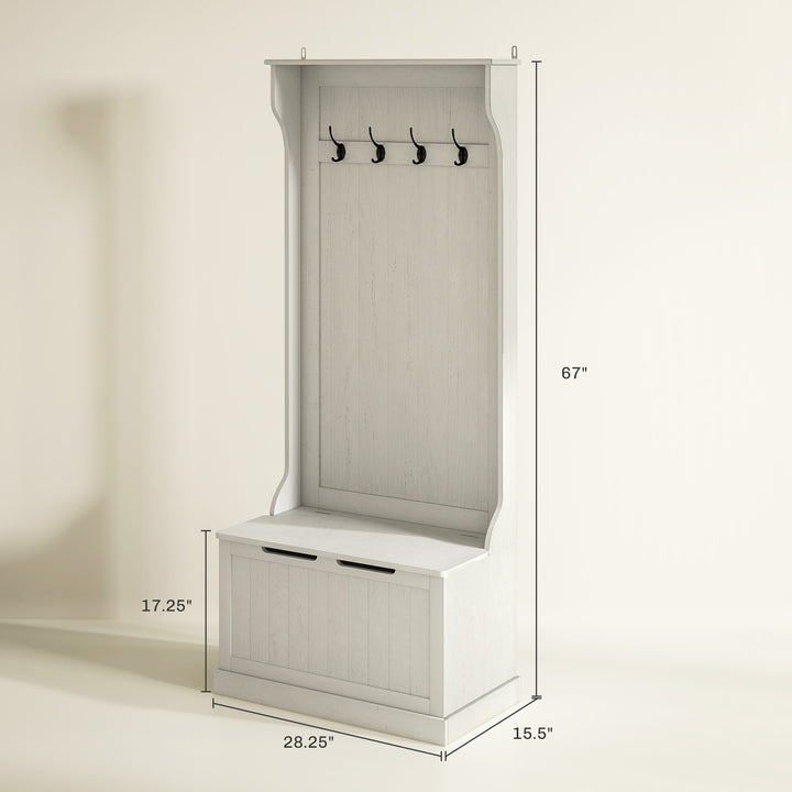 White Farmhouse Mudroom Coat Rack Storage Sitting Bench - Mediterranean Italian Contemporary Home Decor Furniture