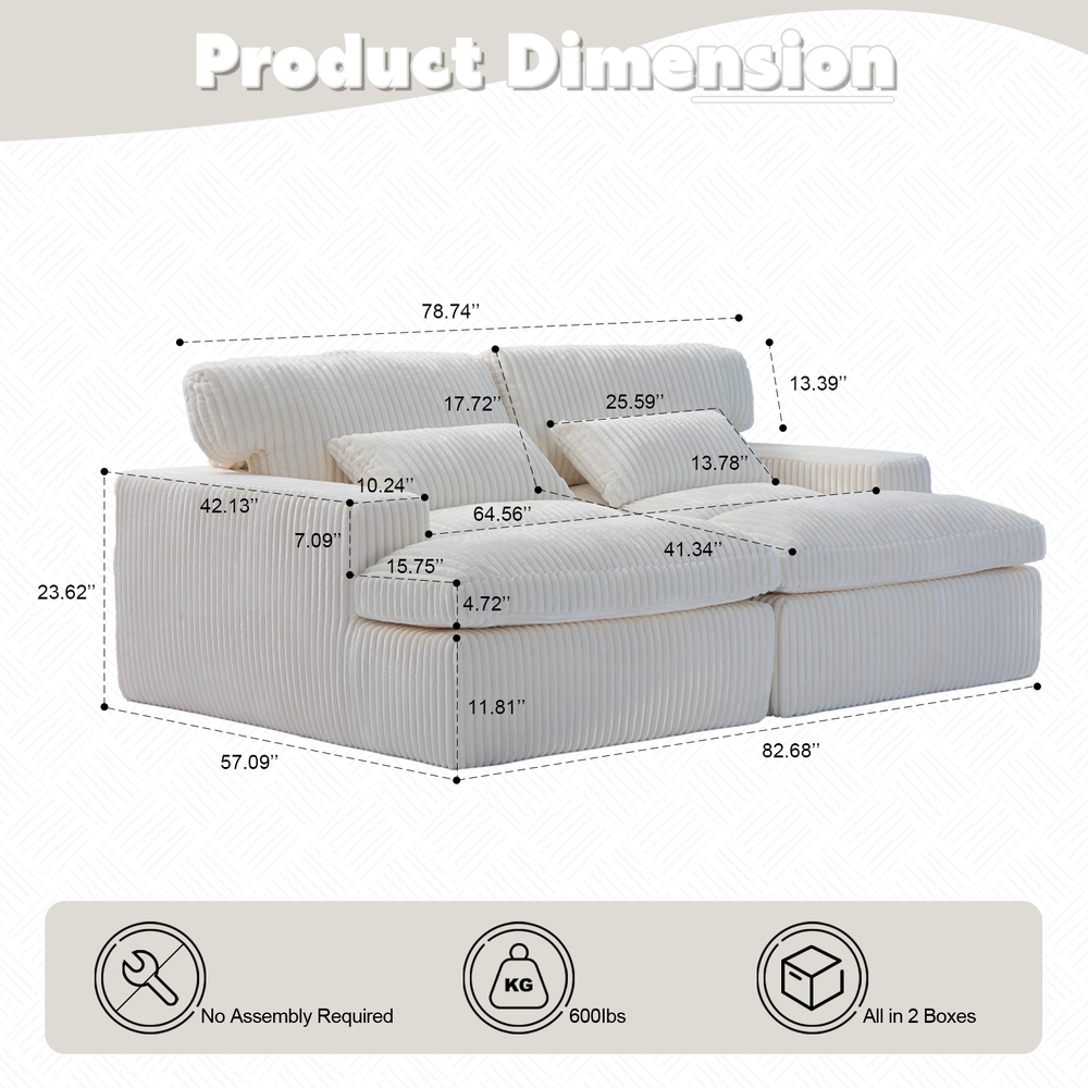 Buy farmhouse furniture Oversized Cloud Chaise Sectional | Corduroy Deep Seat Sofa Bed, No Assembly - Modern Cottage Farmhouse Furniture