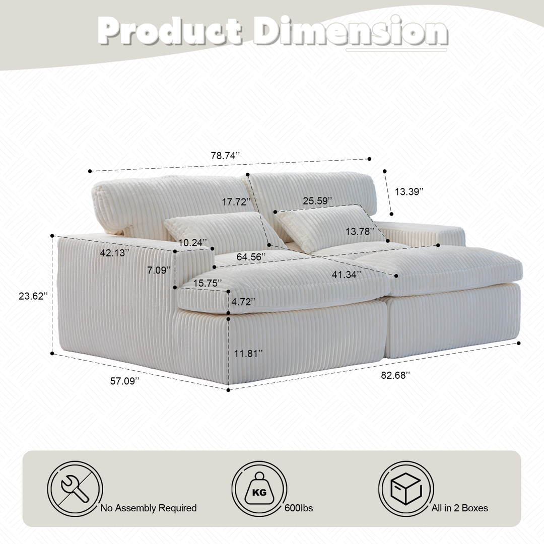 Buy farmhouse furniture Oversized Cloud Chaise Sectional | Corduroy Deep Seat Sofa Bed, No Assembly - Modern Cottage Farmhouse Furniture