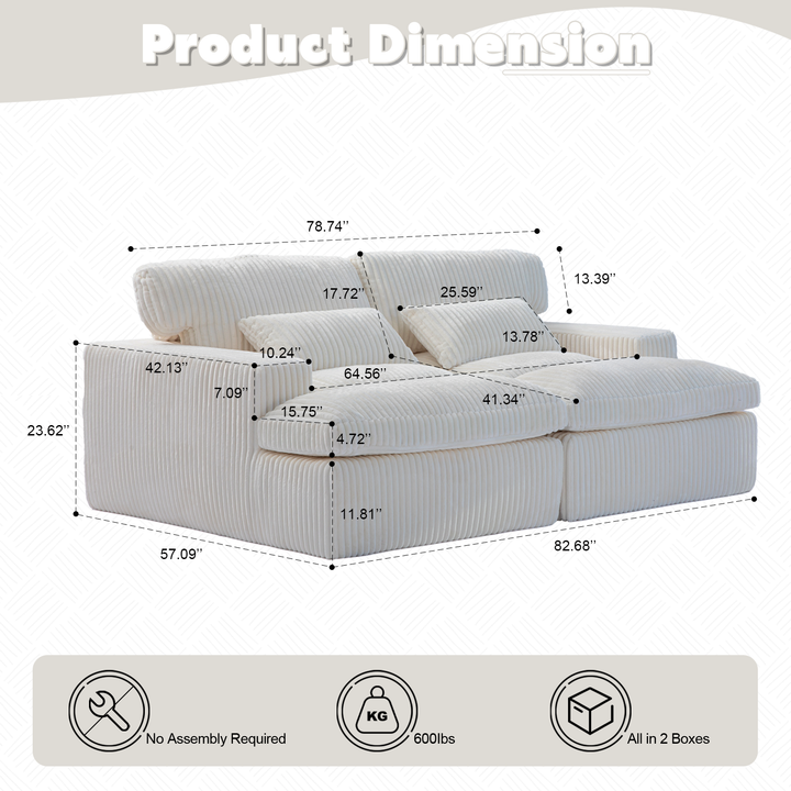 Buy farmhouse furniture Oversized Cloud Chaise Sectional | Corduroy Deep Seat Sofa Bed, No Assembly - Modern Cottage Farmhouse Furniture
