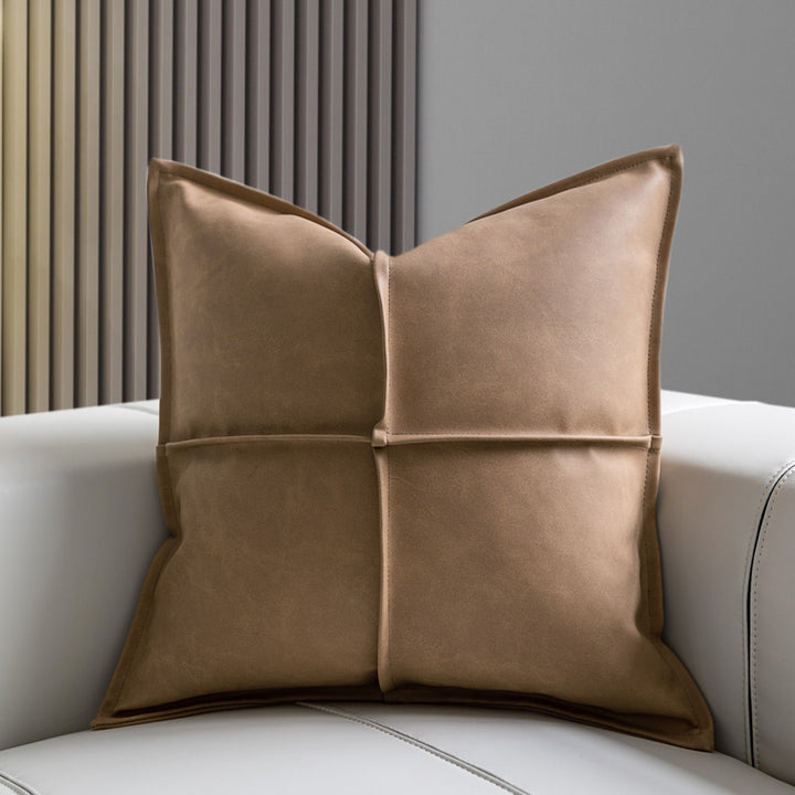 Thurii | Leather Mediterranean Cross Pleated Pillowcase - Mediterranean Italian Contemporary Home Decor Furniture