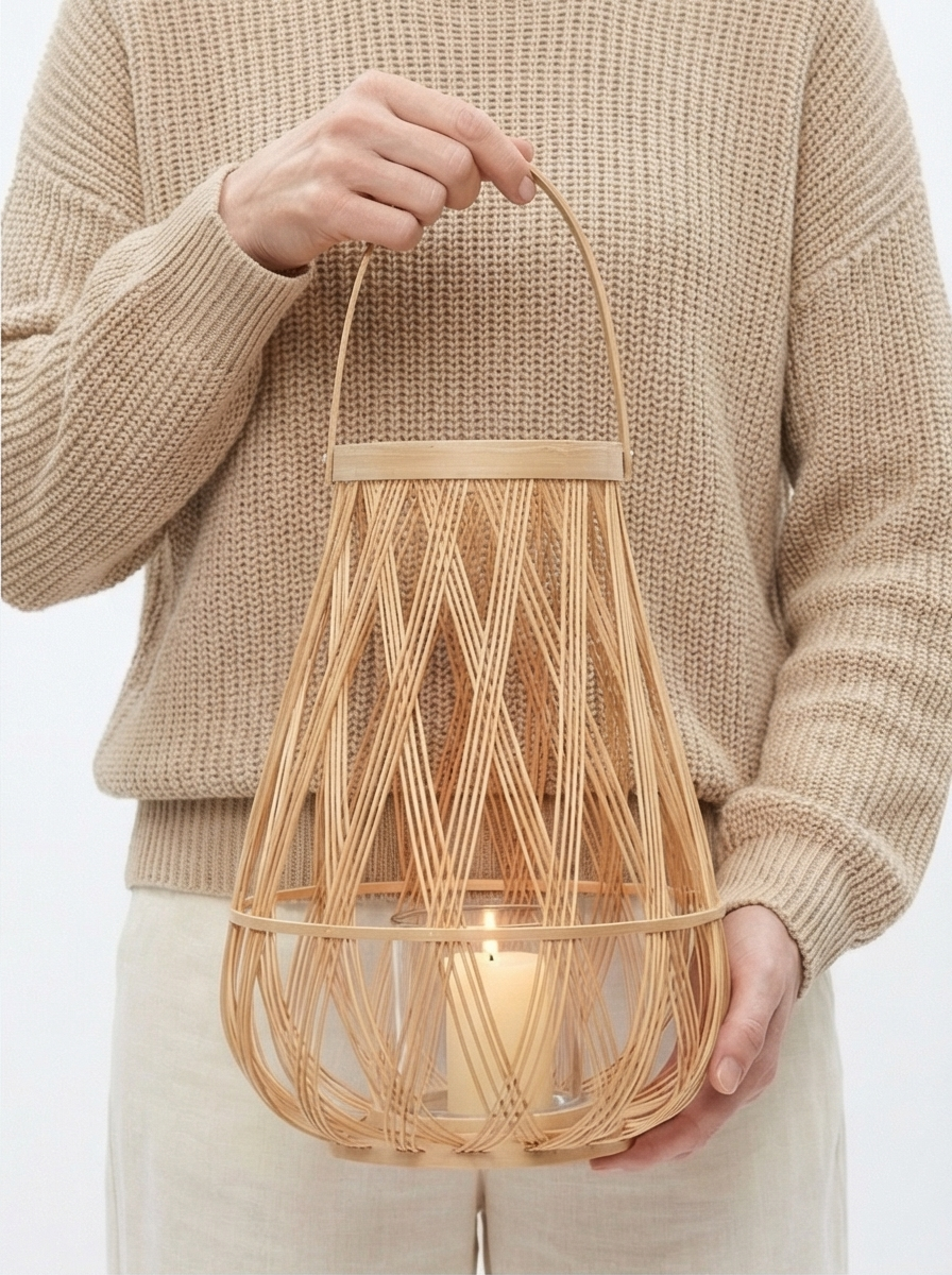 Buy farmhouse furniture Sienna Bamboo Hand Woven Italian Farmhouse Lantern with Rope Handle - Modern Cottage Farmhouse Furniture