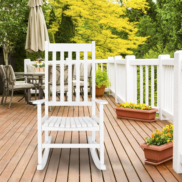 Buy farmhouse furniture Savannah White Wood Rocking Chair | Classic Farmhouse Porch &amp; Patio Rocker - Modern Cottage Farmhouse Furniture
