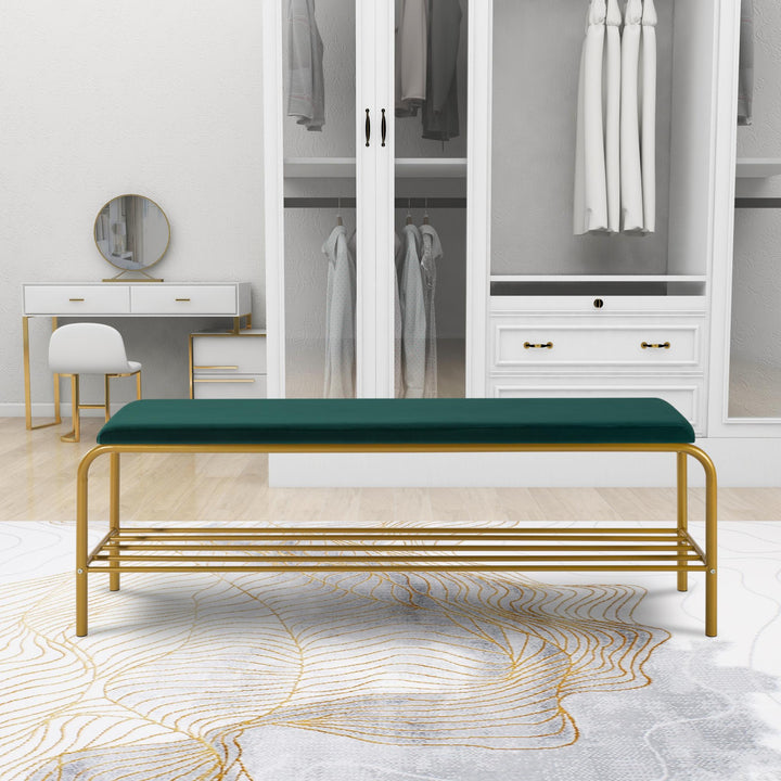 Boho Aesthetic single layer Shoe storage bench Green Velvet | Biophilic Design Airbnb Decor Furniture 