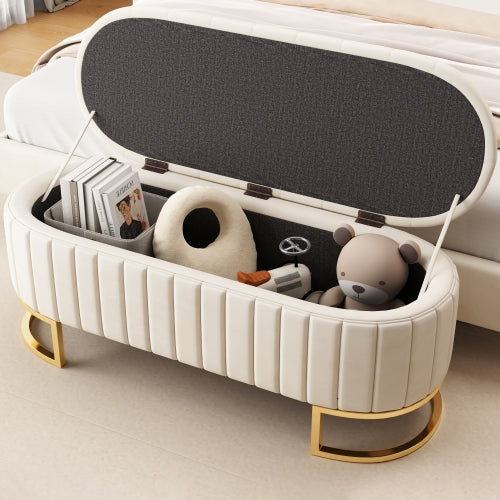 The Marbella Mediterranean Farmhouse Button-Tufted Velvet Storage Ottoman Bench – Beige Upholstered Bench Seat with Metal Legs - Mediterranean Italian Contemporary Home Decor Furniture