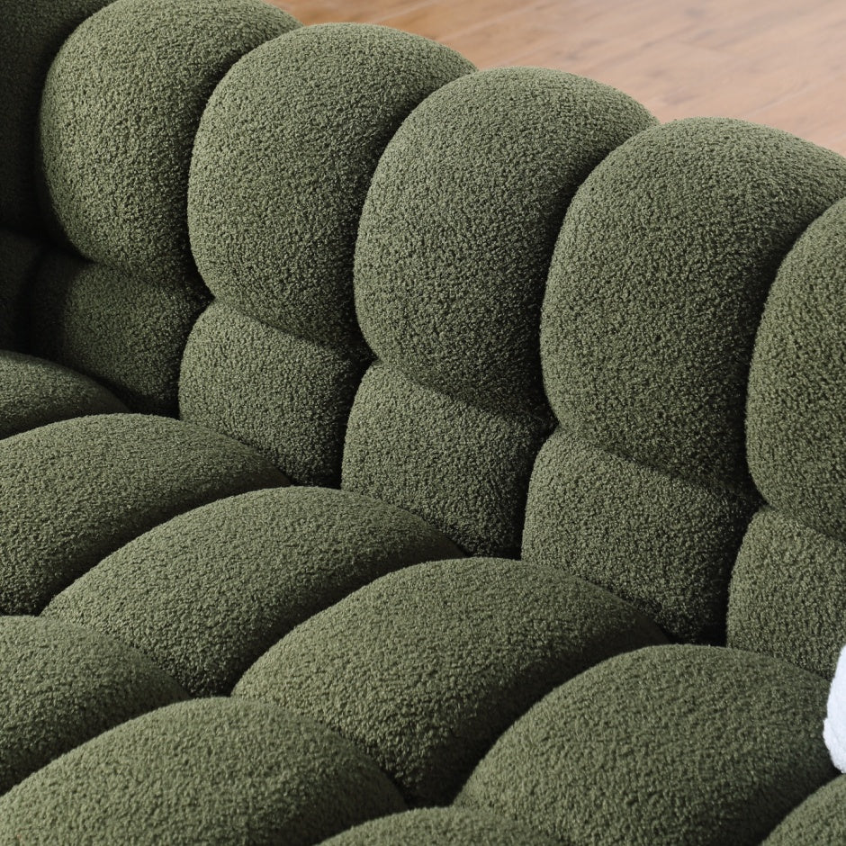 Buy farmhouse furniture Large Modern Olive Green Boucle Italian Mediterranean Sofa Couch - Modern Cottage Farmhouse Furniture