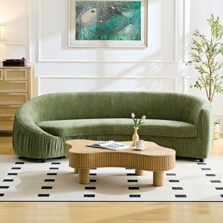 Buy farmhouse furniture 92.13 Inch Upholstered Curved Sage Green 4-Seat Sofa - Modern Cottage Farmhouse Furniture