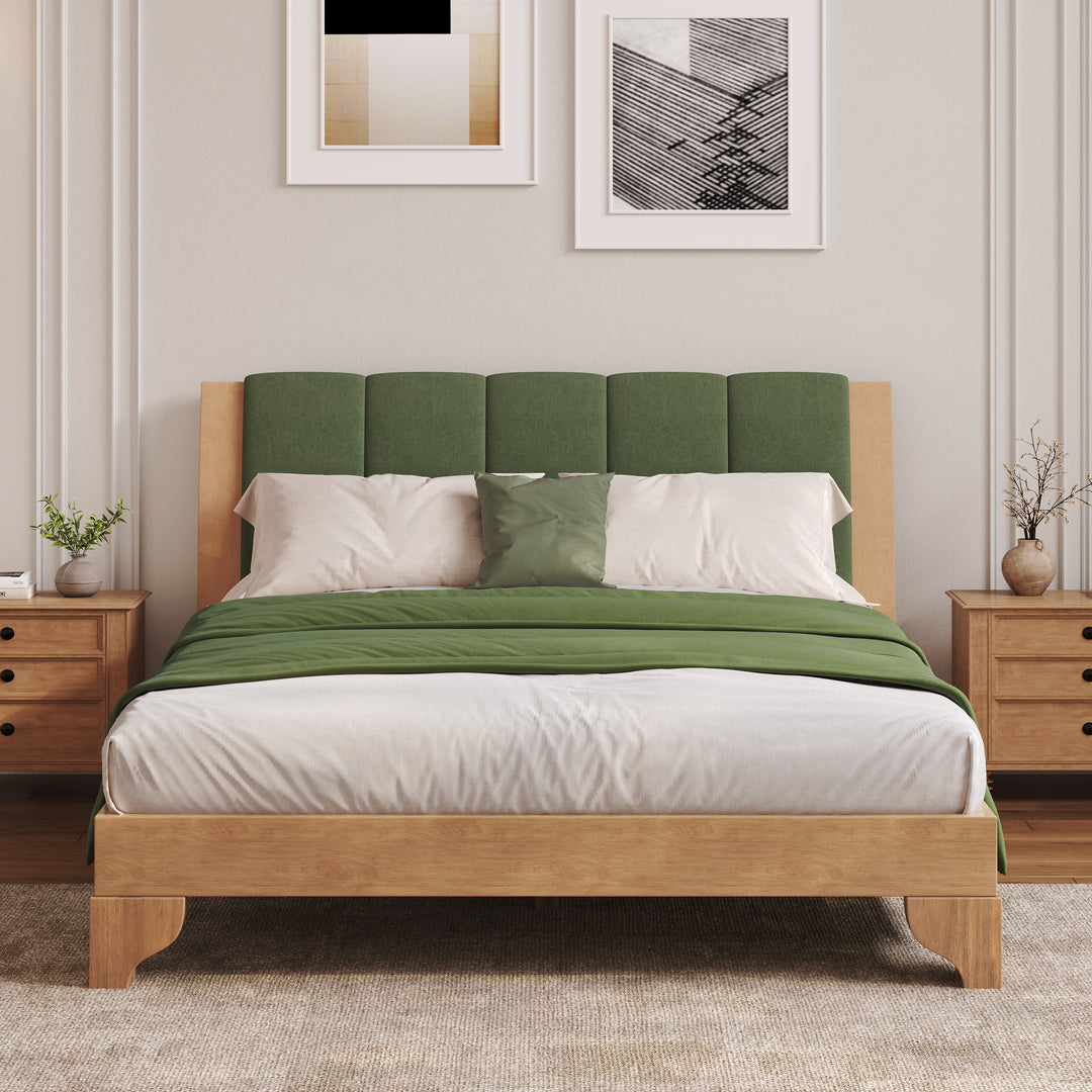 Buy farmhouse furniture Sage & Cream Queen Premium Pine Wood Farmhouse Queen Bed Frame - Modern Cottage Farmhouse Furniture