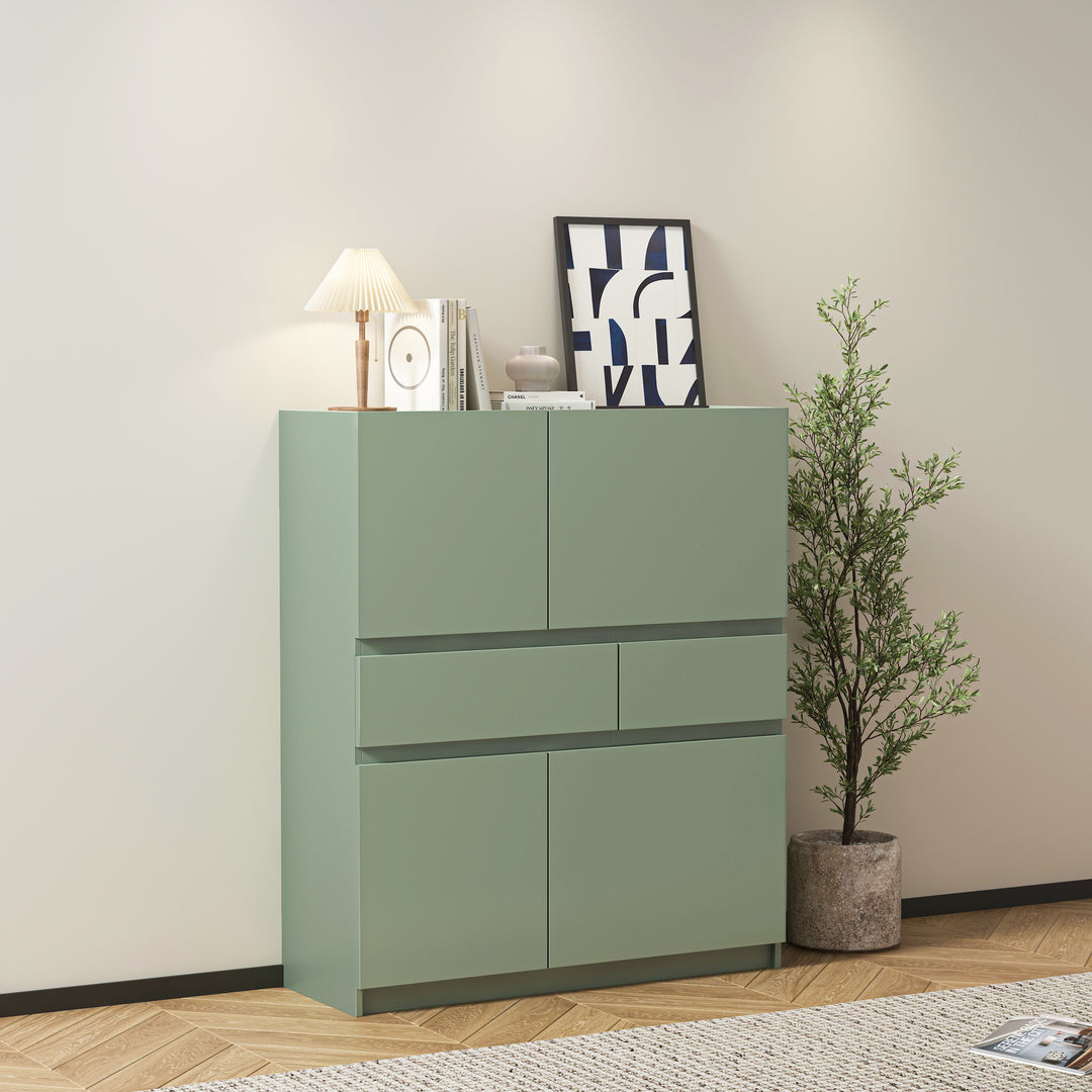 Buy farmhouse furniture Sage Green Farmhouse Wooden Storage Cabinet With 4 Doors And 2 Drawers - Modern Cottage Farmhouse Furniture