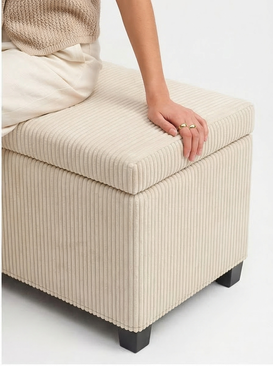 Beige Mediterranean Modern Large Bed Ottoman With Storage - Mediterranean Italian Contemporary Home Decor Furniture