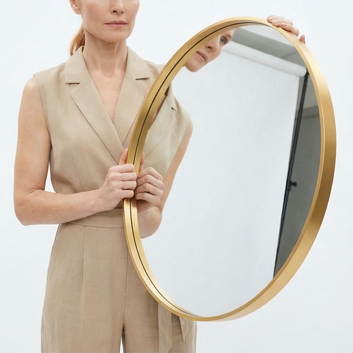 Buy farmhouse furniture Modern Farmhouse Bathroom Mirror | Round Metal Frame, 39 Inch - Modern Cottage Farmhouse Furniture