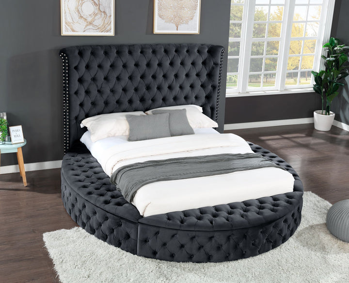 Buy farmhouse furniture Hazel Queen Size Tufted Upholstery Storage Bed made with Wood in Black - Modern Cottage Farmhouse Furniture