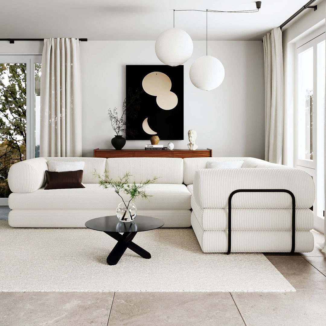 Buy farmhouse furniture Le Marie • White L-Shaped Modular Modern European Farmhouse Style Sofa Bed - Modern Cottage Farmhouse Furniture