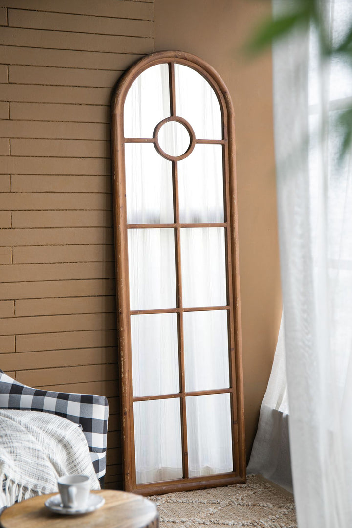 Buy farmhouse furniture Farmhouse Decorative Half-Round Elongated Mirror - Classic Window Design - Modern Cottage Farmhouse Furniture