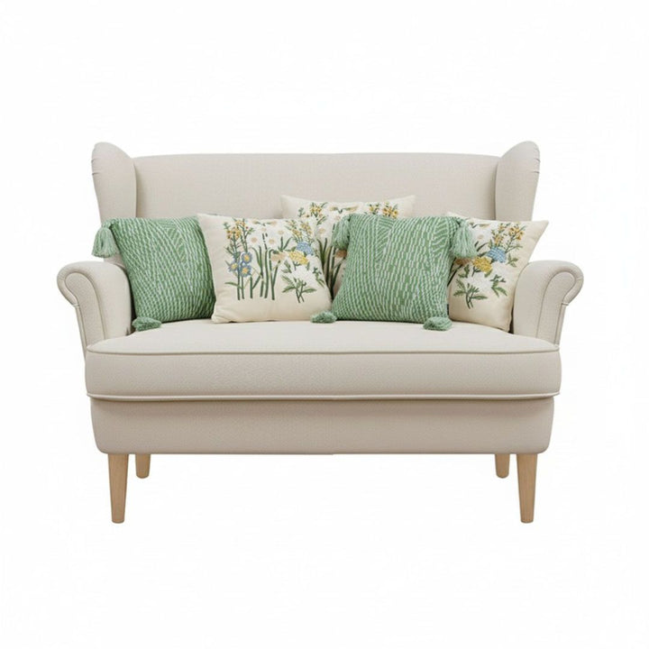 Buy farmhouse furniture 5PC 17.7 inches Green Decorative Pillowcase Set – Sage Chevron Tassel &amp; Botanical Garden Pillow Covers - Modern Cottage Farmhouse Furniture