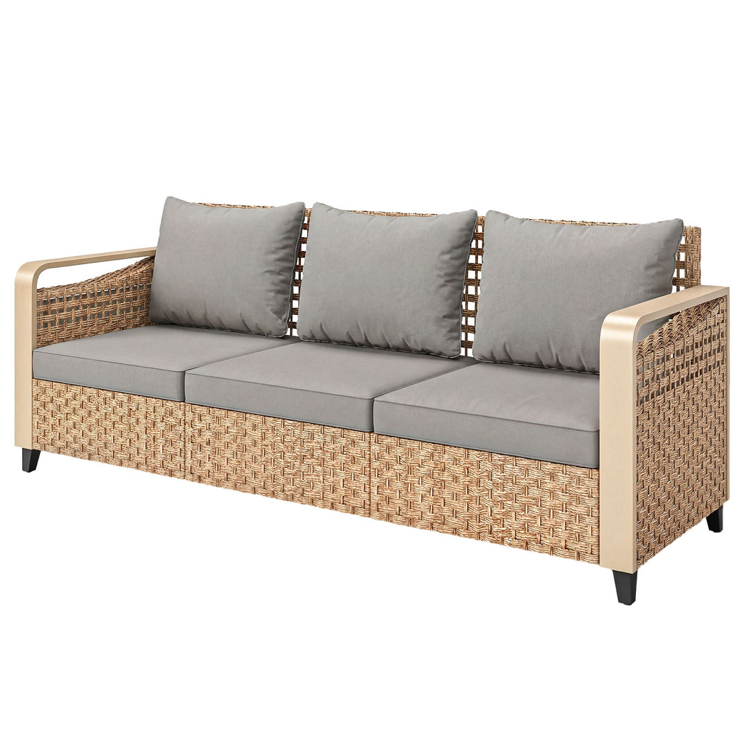 Buy farmhouse furniture Farmhouse Rattan Wicker Sofa 3-Seater Outdoor Patio Sofa Couch - Modern Cottage Farmhouse Furniture