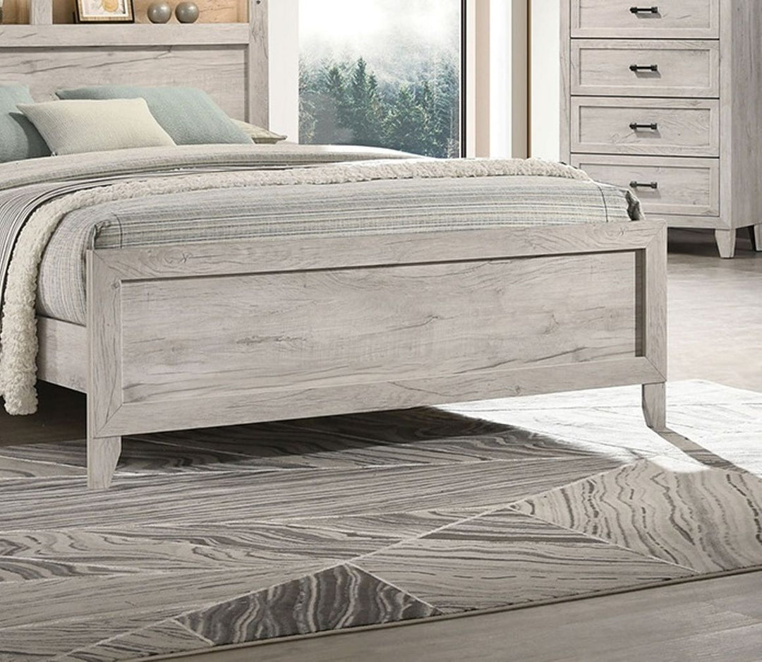 Buy farmhouse furniture 1pc King Size Farmhouse Bed w Headboard Shelves and Light White Wash Contemporary Furniture - Modern Cottage Farmhouse Furniture