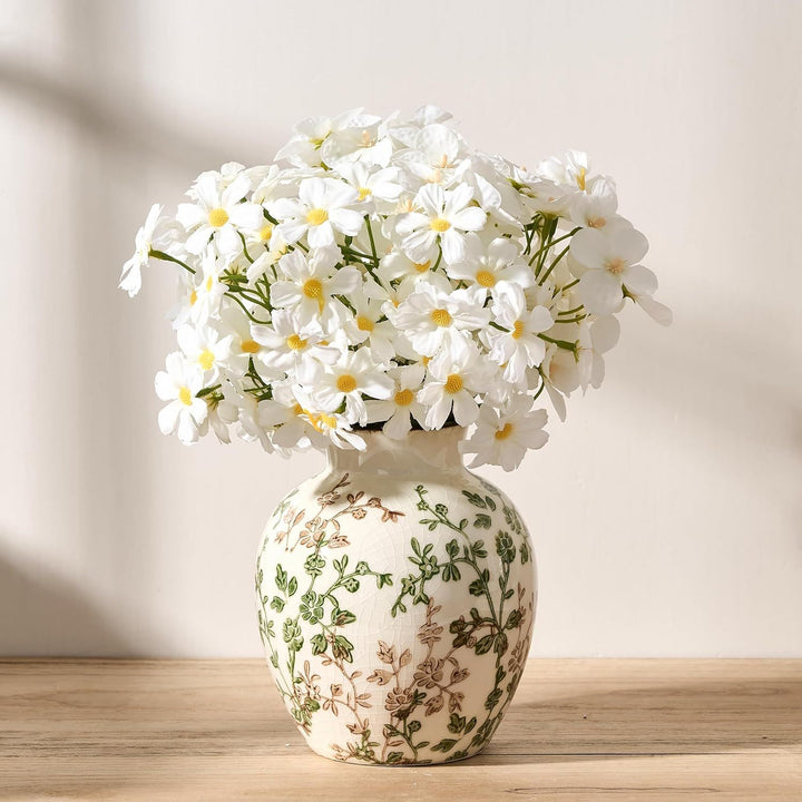Buy farmhouse furniture Ceramic Green and Beige Antique Vase, 5.83 Inch Retro Ice Cracked Floral Vase, Rustic Farmhouse Vases for Home , Bookshelf, Office, Garden, Tuscan - Modern Cottage Farmhouse Furniture