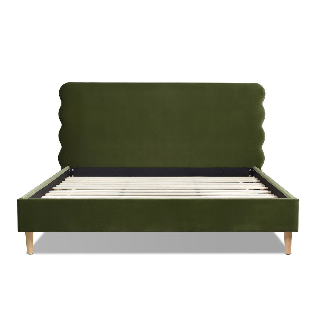 Buy farmhouse furniture Stockholm Modern Wavy Headboard Platform Bed, King, Olive Green Performance Velvet - Modern Cottage Farmhouse Furniture