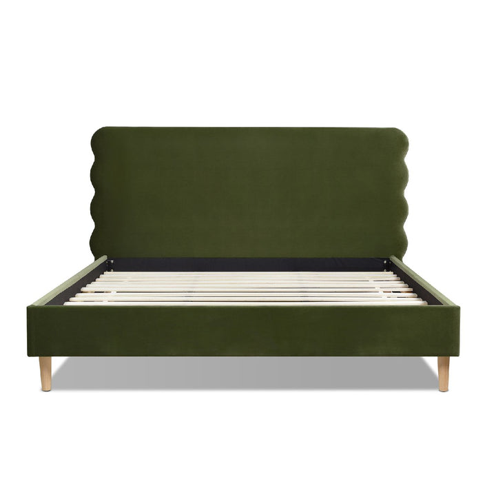 Buy farmhouse furniture Stockholm Modern Wavy Headboard Platform Bed, King, Olive Green Performance Velvet - Modern Cottage Farmhouse Furniture