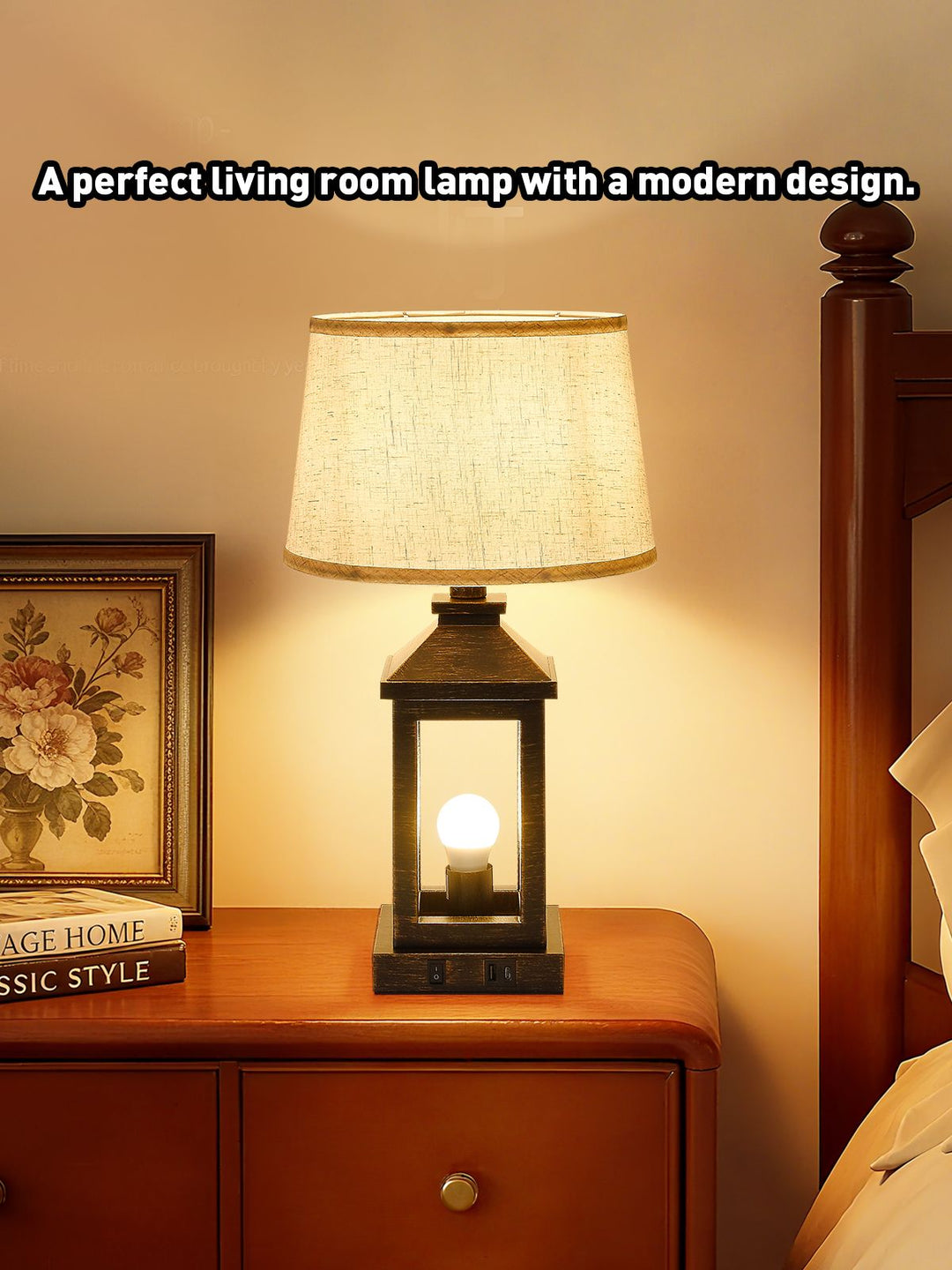 Buy farmhouse furniture 20.5in Black Gold Farmhouse Bedside Table Lamp, Suitable For Living Rooms, 3-Way Dimmable Touch Modern Bedside Table With 2 Lights For Bedrooms, Homes, Offices (Including Light Bulbs) - Modern Cottage Farmhouse Furniture