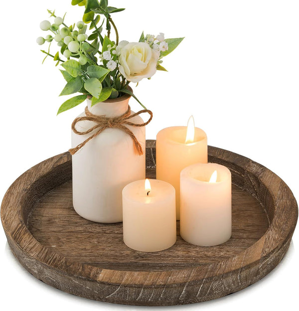 Buy farmhouse furniture Candle Plate Holder Tray: Round Wood Decorative Candle Plate Decor Farmhouse Table Centerpiece Rustic Wood Tealight Pillar Trays for Wedding Home Decor - Modern Cottage Farmhouse Furniture