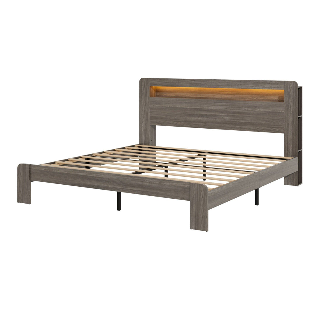 Buy farmhouse furniture Bed Frame King Size, Wood Platform Bed Frame with Storage LED Light Headboard and 2 USB , Noise Free,No Box Spring Needed and Easy Assembly Tool,Large Under Bed Storage,Dark Grey - Modern Cottage Farmhouse Furniture
