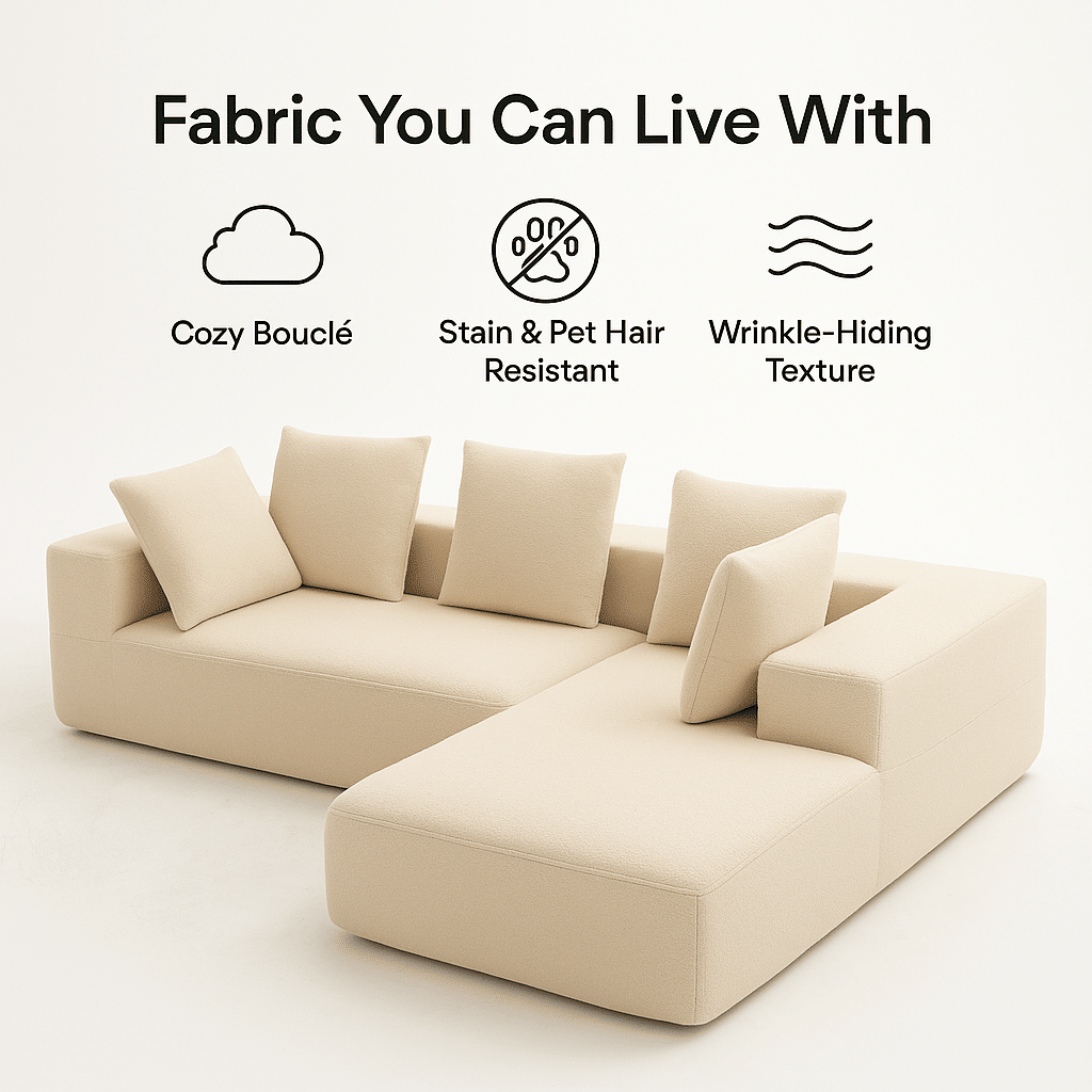 Buy farmhouse furniture Sole Terra | Simple Bouclé Minimalist Apartment Farmhouse Sofa Couch - Modern Cottage Farmhouse Furniture