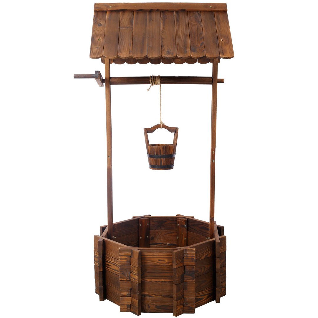 Buy farmhouse furniture Charming Rustic Wooden Wishing Well Planter for Outdoor Garden with Bucket Accent - Modern Cottage Farmhouse Furniture