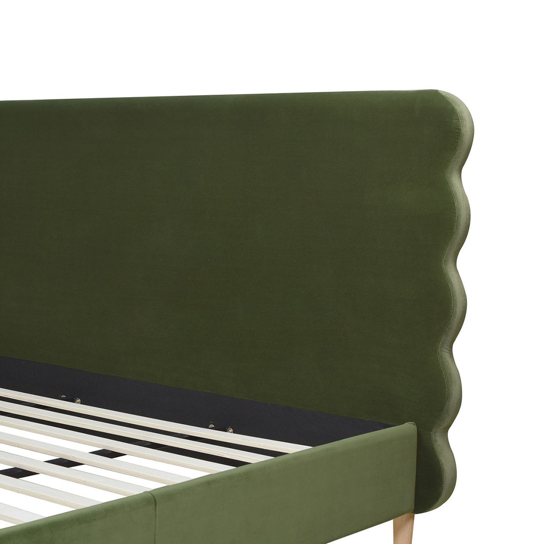 Buy farmhouse furniture Stockholm Modern Wavy Headboard Platform Bed, King, Olive Green Performance Velvet - Modern Cottage Farmhouse Furniture