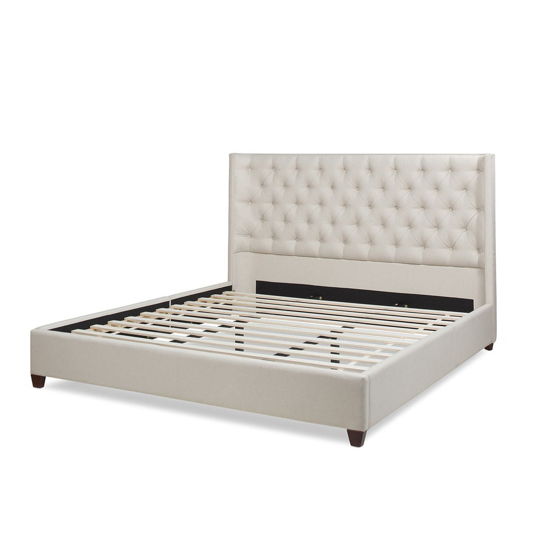 Buy farmhouse furniture Manhattan Shelter King Platform Bed Frame, Light Beige Linen - Modern Cottage Farmhouse Furniture