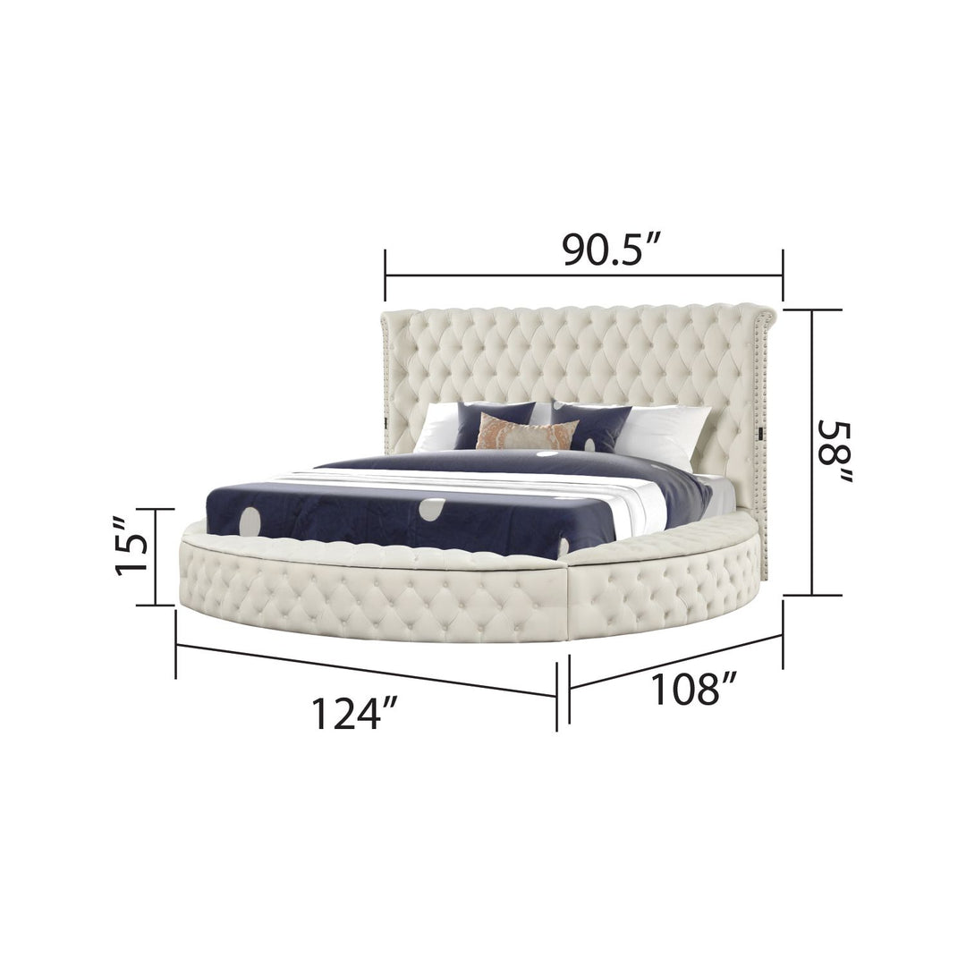 Buy farmhouse furniture Hazel Modern Circular Style King Bed Made with Wood in Cream - Modern Cottage Farmhouse Furniture