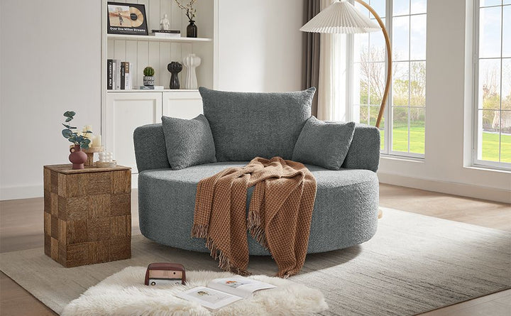 Buy farmhouse furniture Quiet Slate | Modern Gray Contemporary Swivel Circle Circular Sofa Accent Chair - Modern Cottage Farmhouse Furniture