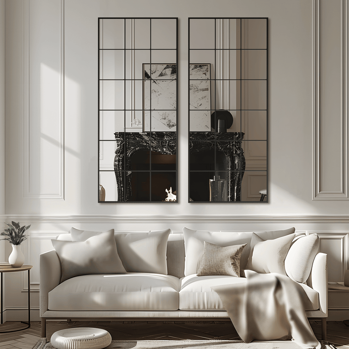 Buy farmhouse furniture Modern Black Iron Grid Full-Length Rectangular Mirror – Stylish Hanging or Leaning Design for Living Room and Bedroom Decor - Modern Cottage Farmhouse Furniture