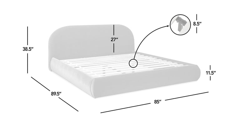 Buy farmhouse furniture Archie Puffy Grounded Upholstered Platform Bed, King, Almond White - Modern Cottage Farmhouse Furniture