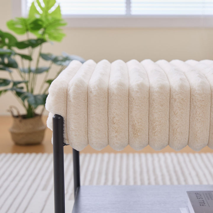 Buy farmhouse furniture Best Farmhouse Wide Upholstered Tufted Foot Rest with Black Metal Legs - Modern Cottage Farmhouse Furniture