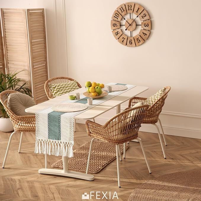 Buy farmhouse furniture Sage Green Farmhouse Table Runner 72 Inches Long with Tassels - Modern Cottage Farmhouse Furniture