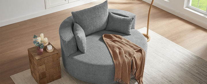 Buy farmhouse furniture Quiet Slate | Modern Gray Contemporary Swivel Circle Circular Sofa Accent Chair - Modern Cottage Farmhouse Furniture