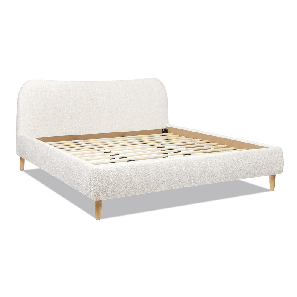 Buy farmhouse furniture Roman Curved Headboard Upholstered Platform Bed, King, Ivory White Boucle - Modern Cottage Farmhouse Furniture