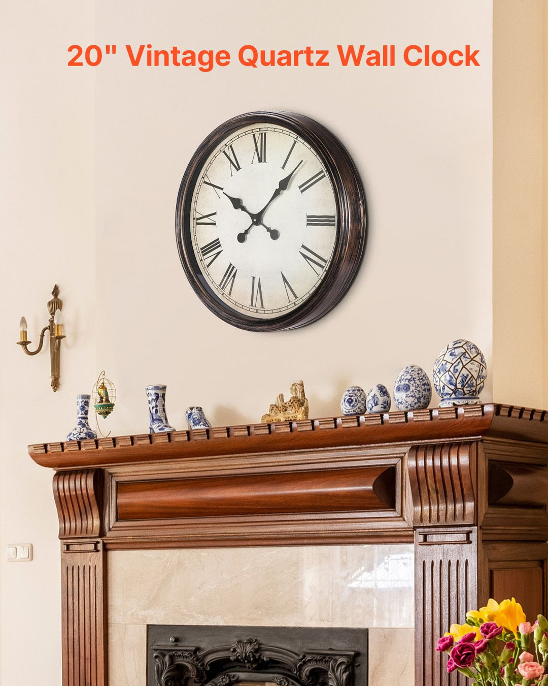 Buy farmhouse furniture 20 in Wall Clock Roman Numerals, Battery Operated Non Ticking Silent - Modern Cottage Farmhouse Furniture