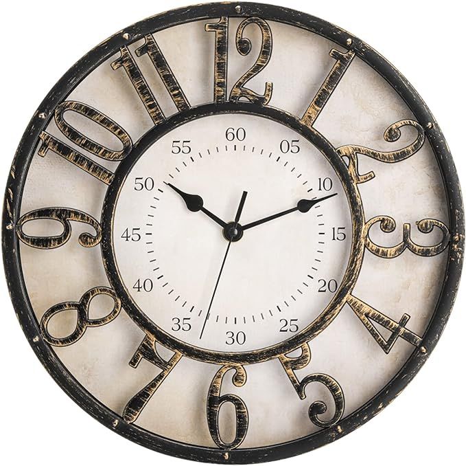 Buy farmhouse furniture 12 Inch Retro Wall Clock, Silent Non-Ticking Battery Operated Movement Decorative Round Quartz Wall Clock, Raised 3D Arabic Numeral Clock for Home, Living Room, Kitchen, Office - Modern Cottage Farmhouse Furniture