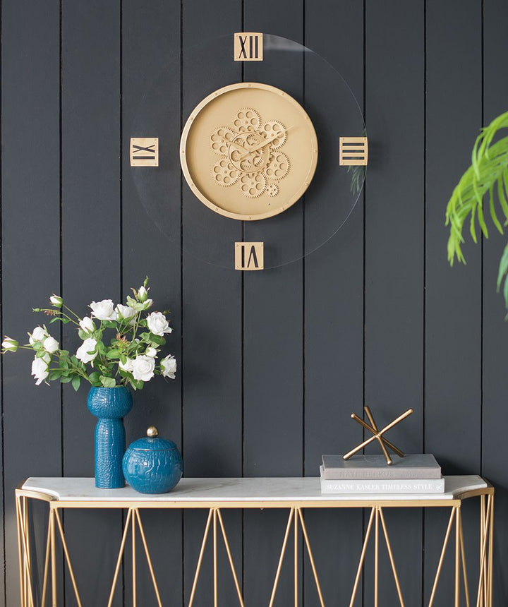 Buy farmhouse furniture 23.5" Wall Clock Round Moving Gear Roman Numeral - Modern Cottage Farmhouse Furniture