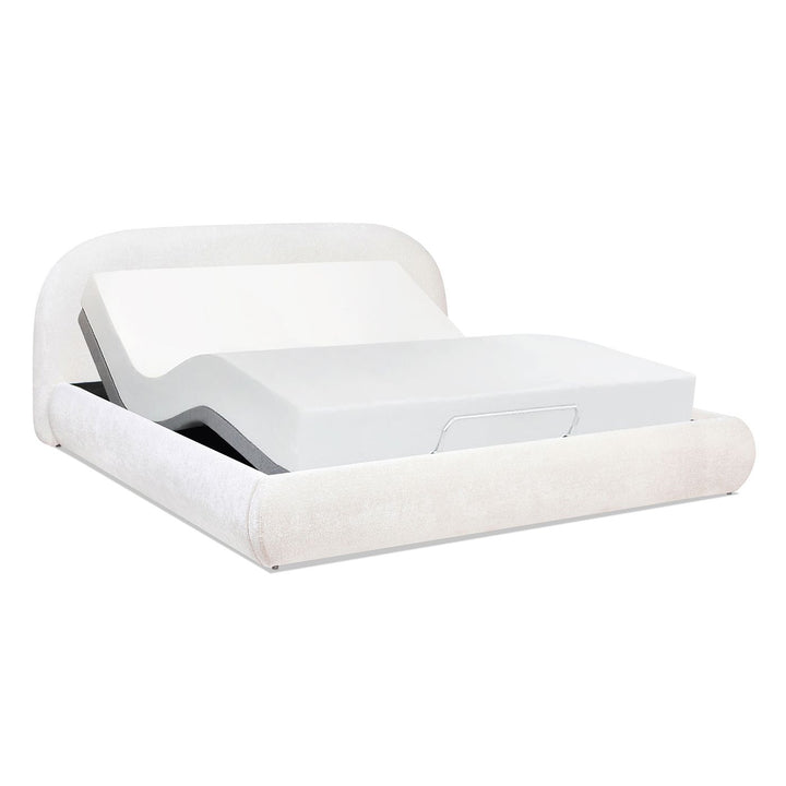 Buy farmhouse furniture Archie Puffy Grounded Upholstered Platform Bed, King, Almond White - Modern Cottage Farmhouse Furniture