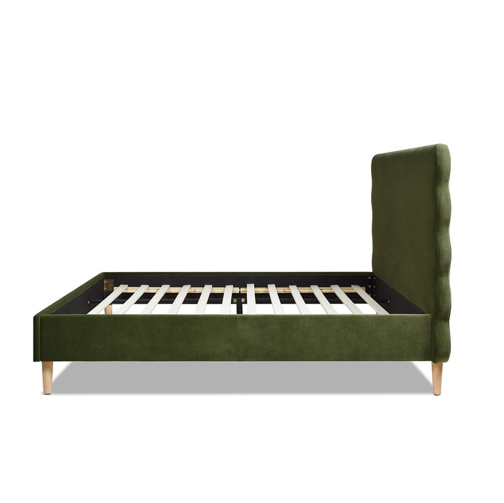 Buy farmhouse furniture Stockholm Modern Wavy Headboard Platform Bed, King, Olive Green Performance Velvet - Modern Cottage Farmhouse Furniture