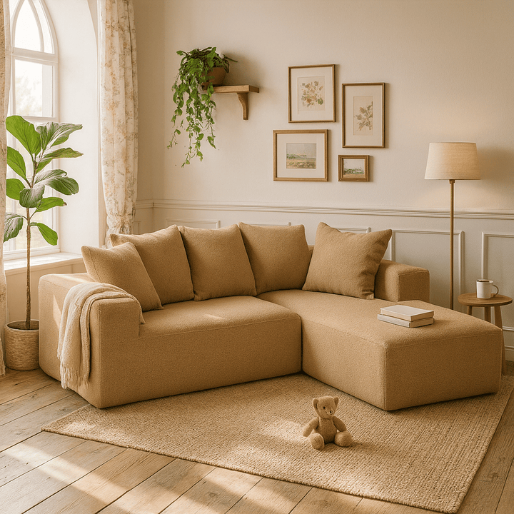 Buy farmhouse furniture Sole Terra | Simple Bouclé Minimalist Apartment Farmhouse Sofa Couch - Modern Cottage Farmhouse Furniture