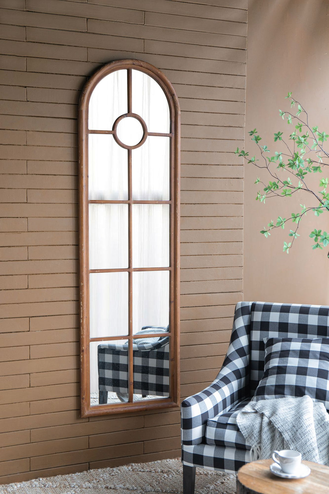 Buy farmhouse furniture Farmhouse Decorative Half-Round Elongated Mirror - Classic Window Design - Modern Cottage Farmhouse Furniture