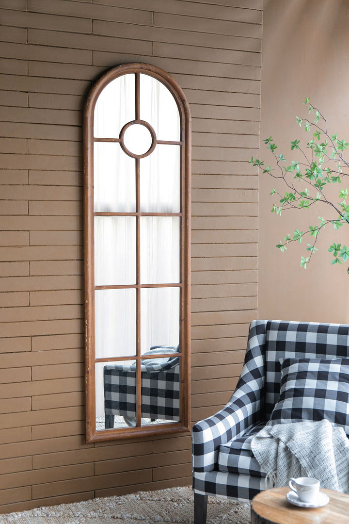 Buy farmhouse furniture Farmhouse Decorative Half-Round Elongated Mirror - Classic Window Design - Modern Cottage Farmhouse Furniture