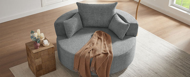 Buy farmhouse furniture Quiet Slate | Modern Gray Contemporary Swivel Circle Circular Sofa Accent Chair - Modern Cottage Farmhouse Furniture